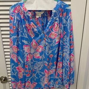 Lilly Pulitzer Blue and Pink Floral Silk Blouse